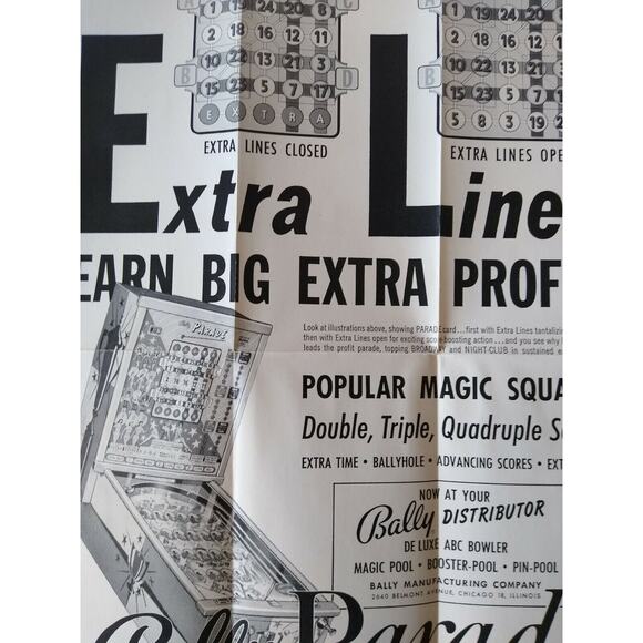 Parade Pinball FLYER Original Vintage Arcade Bingo Game Promo Artwork 1956 - Picture 3 of 4
